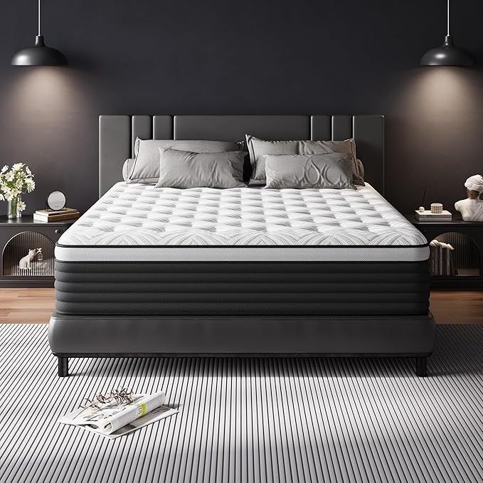 COOLMI Queen Mattress, 14 Inch Hybrid Memory Foam Mattress in a Box, Pressure Relief for Back Support, Medium Firm, Individually Pocket Springs, 100-Night Trial & CertiPUR-US Certified, Queen Size