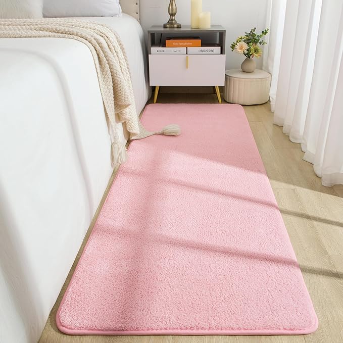 Soft Runner Rugs for Bedroom 2x6, Non Slip Runners for Hallway Kitchen Laundry Dorm Washable, Minimalist Low Pile Long Rugs for Boys Men Girls Kids, Pink