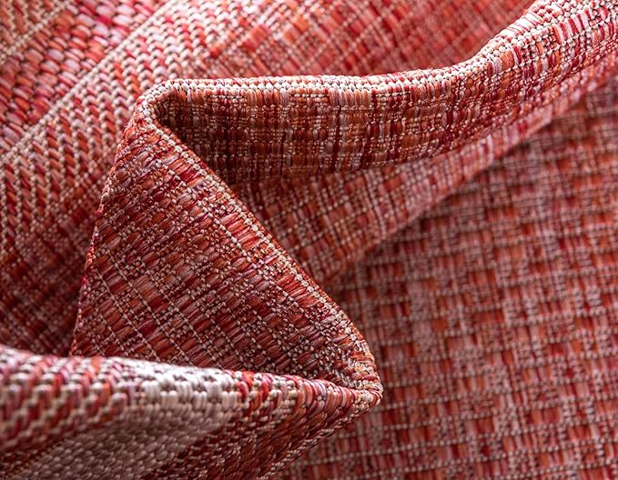 Unique Loom Outdoor Border Collection Area Rug - Soft Border (4' 1" x 6' 1" Rectangle, Rust Red/ Ivory)
