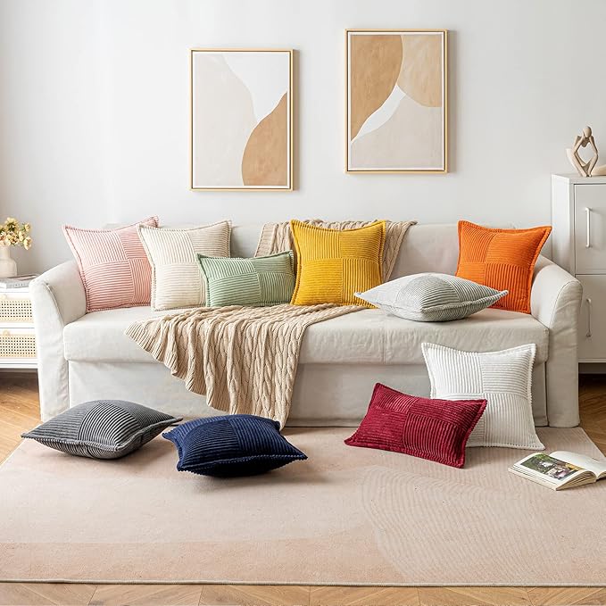 MIULEE Dark Grey Corduroy Lumbar Pillow Covers 12x20 Inch 12x20 Inch with Splicing Set of 2 Soft Boho Pillow Covers Broadside Decorative Textured Pillowcases for Couch Bed Livingroom