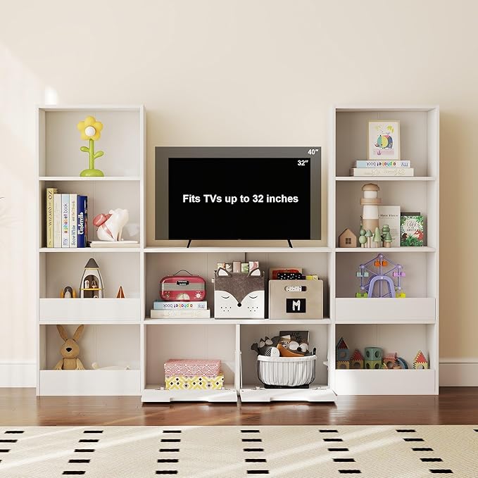 4 Tier Kids Bookshelf and Toys Storage Organizer - Bookcase for Kids Room,9 Cube Toys Bookshelf with 2 Drawers,Book Shelf for Living Room Nursery for Children, Toddlers, Gifts,White