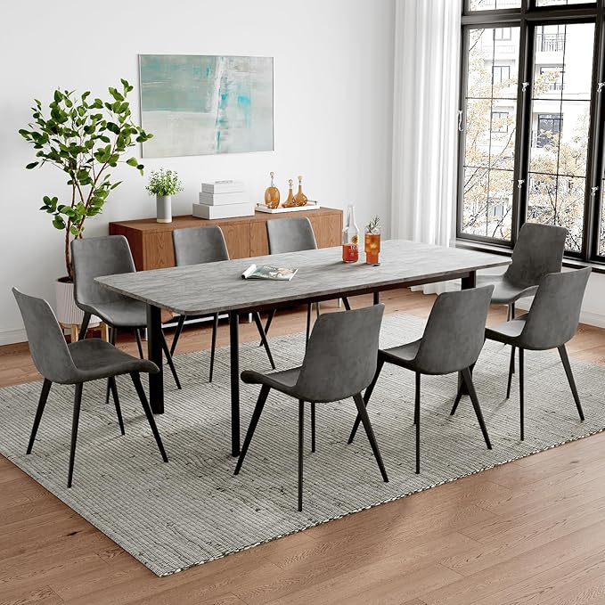 63"- 78.7" Extendable Dining Table Set for 8, Modern Kitchen Table with Dining Chairs for 6-8 Person, Thickened Expandable MDF Wooden Table with Metal Legs for Dining Room, Kitchen