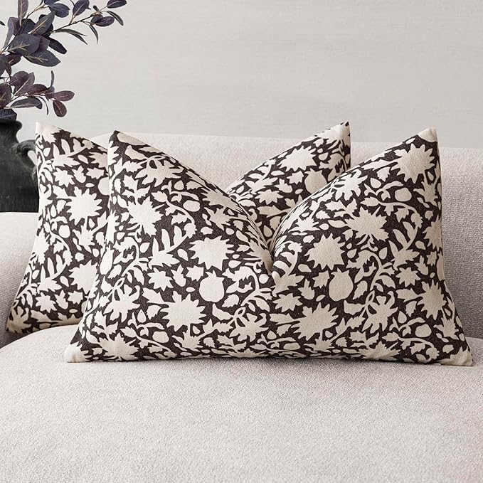 Foindtower Set of 2 Decorative Neutral Floral Lumbar Throw Pillow Covers Accent Farmhouse Cushion Covers Boho Vintage Pillowcase for Couch Sofa Bedroom Living Room Home Decor Outdoor12×20 Inch,Black