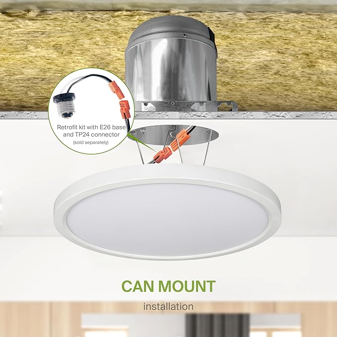ASD LED 12" Round Flush Mount Ceiling Light Fixture, Low Profile Surface Lighting | 5CCT, Dimmable, Ultra-Thin, ETL Listed | 24W 2000LM 2700-6000K 100-277V | Kitchen, Hallway Lamp | White, 4 Pack