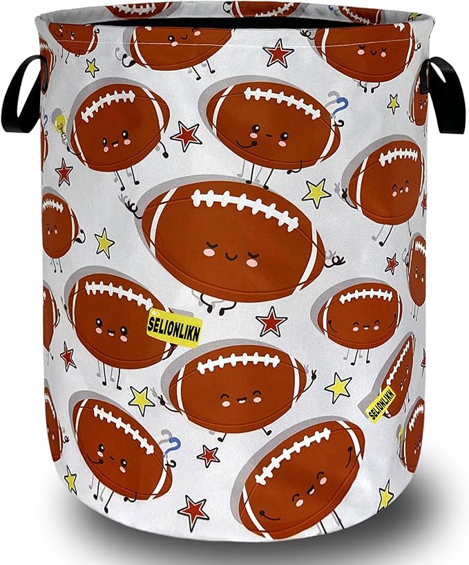Funny Football Laundry Basket Foldable Oxford Cloth American Ball Laundry Hamper With Handle Portable Clothes Storage Basket 18.9 X 16.5 Inch Storage Bag For Laundry Room/Bathroom/Bedroom