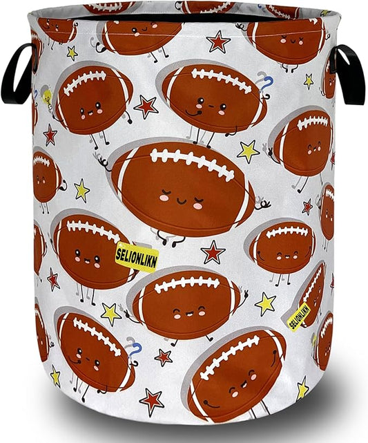 Funny Football Laundry Basket Foldable Oxford Cloth American Ball Laundry Hamper With Handle Portable Clothes Storage Basket 18.9 X 16.5 Inch Storage Bag For Laundry Room/Bathroom/Bedroom