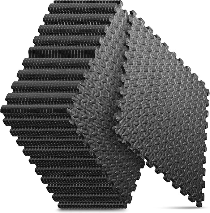 Home Gym Mat, Puzzle Exercise Mat, EVA Interlocking Foam Floor Tiles for Home Workout Equipment and Kids' Play Areas - Black, 24 in x 24 in x ½ in - 24 Tiles (Black, 24 Pack, 96 SQ FT)