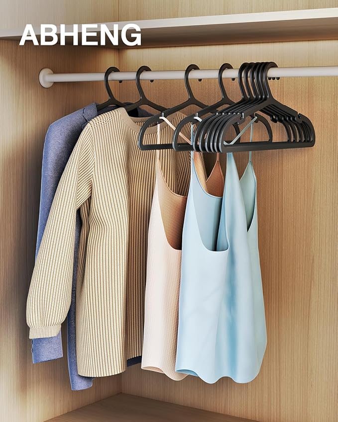 100 Pack Clothes Hangers, Non Slip Plastic Coat Hangers, Space Saving Hangers, Heavy Duty, Hanging Dry Wet Clothes, 16.4" x 8.3", Black, UAPY05100B