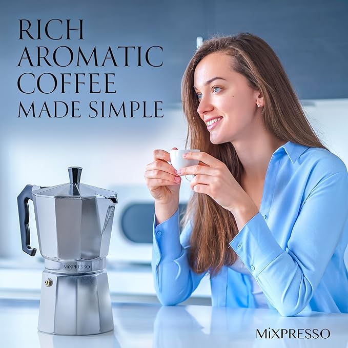 Mixpresso 9 Cup Moka Pot Cuban Coffee Maker, Moka Pot for Gas, Electric Stove Top, Classic Italian Coffee Maker, Stovetop Espresso Maker, Camping Pot Makes 9 Espresso Cup 14 Oz
