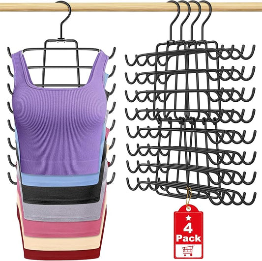 4Pcs Tank Top Hangers Space Saving Hanger Organizer Bra Hangers for Closet Organizer 360° Rotating Metal Closet Organizers and Storage Lingerie Hangers for Cami Bras Belts Swimsuits Lingeries Black