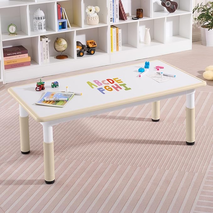 Adjustable Kids Table, Arts and Crafts Child Table with Graffiti Desktop, 7 Level Height Adjustable Children Table for Ages 3-8, Easy to Wipe Toddler Desk for Classrooms/Daycares/Homes