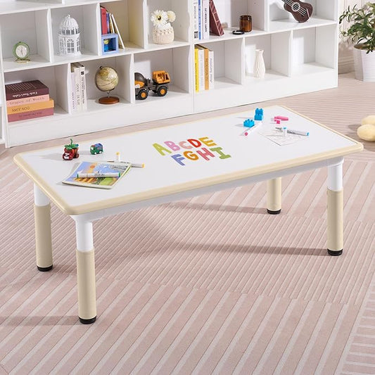 Adjustable Kids Table, Arts and Crafts Child Table with Graffiti Desktop, 7 Level Height Adjustable Children Table for Ages 3-8, Easy to Wipe Toddler Desk for Classrooms/Daycares/Homes