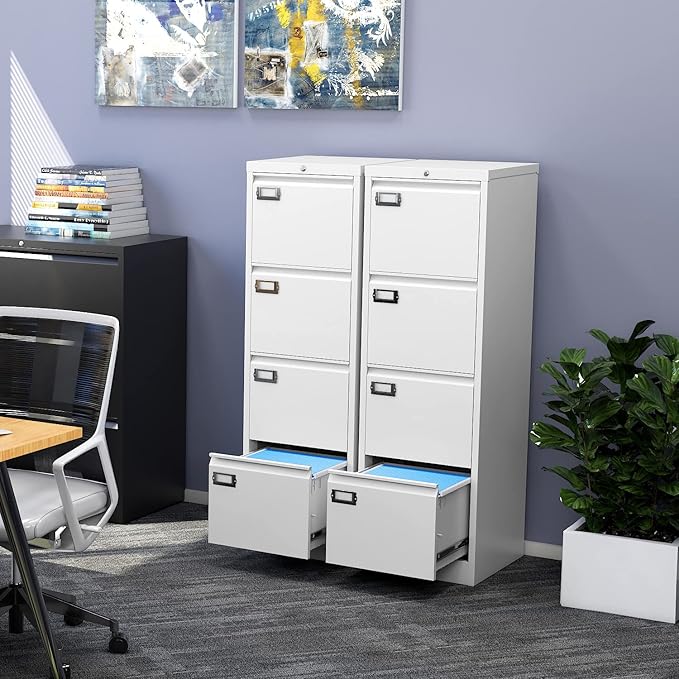 File Cabinets - 4 Drawers Vertical 17.8" Deep Lockable Filing Cabinet - White Metal Storage Cabinets for Home Office to Hanging Files Letter/Legal/F4/A4 Size