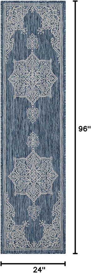 Unique Loom Outdoor Traditional Collection Area Rug - Antique (2' x 8' Runner Blue/Ivory)