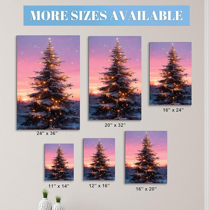 Framed Christmas Pictures Wall Decor,Vintage Pine Tree Prints,Winter Christmas Canvas Wall Art Decoration for Bedroom Bathroom Living Room Rustic Xmas Holiday Gifts (Christmas Tree 10, 20'' X 32'')
