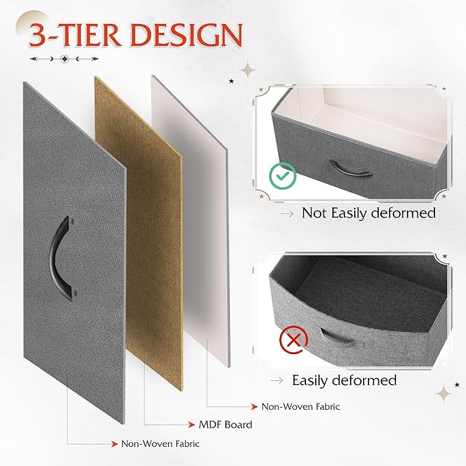 WLIVE Fabric Dresser for Bedroom, 6 Drawer Double Dresser, Storage Tower with Fabric Bins, Chest of Drawers for Closet, Living Room, Hallway, Dark Grey