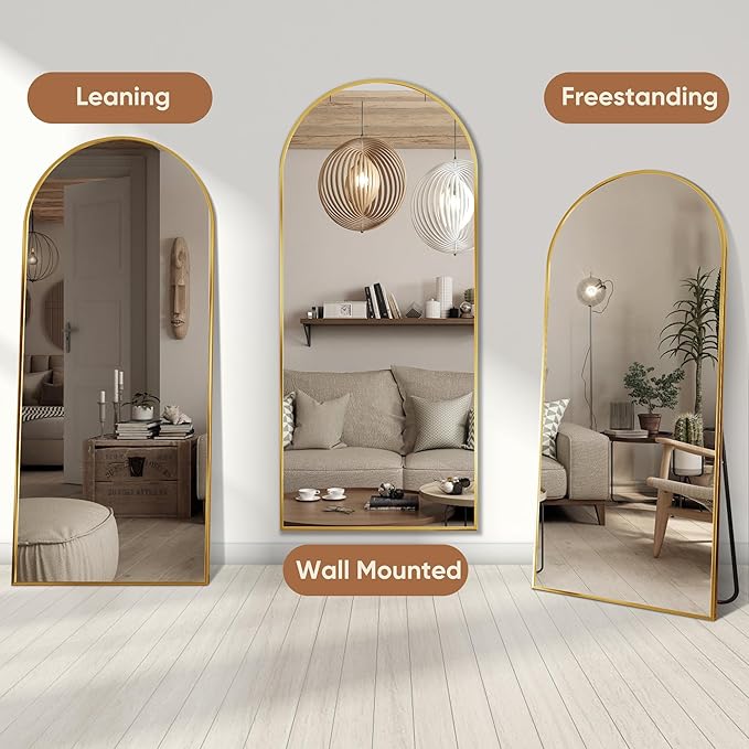 Full Length Mirror, 71"x28" Oversized Arched Mirror Large Standing Mirrors, Tall Mirrors Body Floor Mirror Hanging Mirrors for Bedroom Living Room Aluminum Frame, Gold