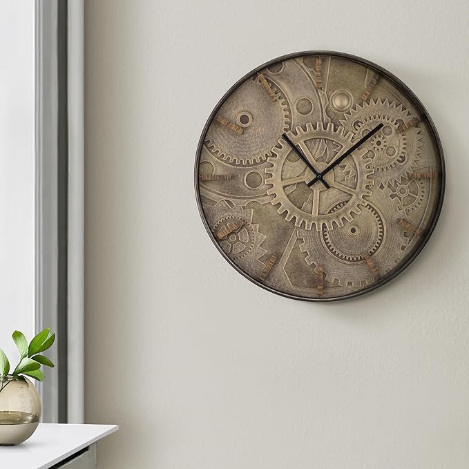 20 Inch Large Wall Clocks for Living Room Decor with Moving Gears,Silent Wall Clock Industrial Steampunk,Decorative Rustic Clocks for Farmhouse Home Battery Operated