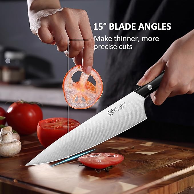 PAUDIN Kitchen Knife Set, 7 Piece Chef Knife Set, High Carbon Stainless Steel Kitchen Knives, Ultra Sharp Knives Set for Kitchen, Precise Cutting, Durable with Ergonomic Handle, Black