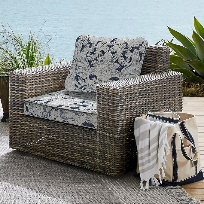 Outdoor Deep Seat Cushions Set 22 x 22 Inch for Patio Furniture,Water Resistant Chair Cushions Replacement Includes Seat Cushion & Back Pillow for Couch Sofa, Wicker Chair - Damask Lapis