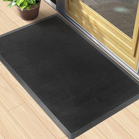 Kuyal Front Door Mat, 2'x3' Outdoor Entrance Mat, Winter Non-Slip Waterproof Outside Entrance Mats, Heavy Duty Durable Welcome, Non Slip Rubber Outdoor Mats for Entryway, Black