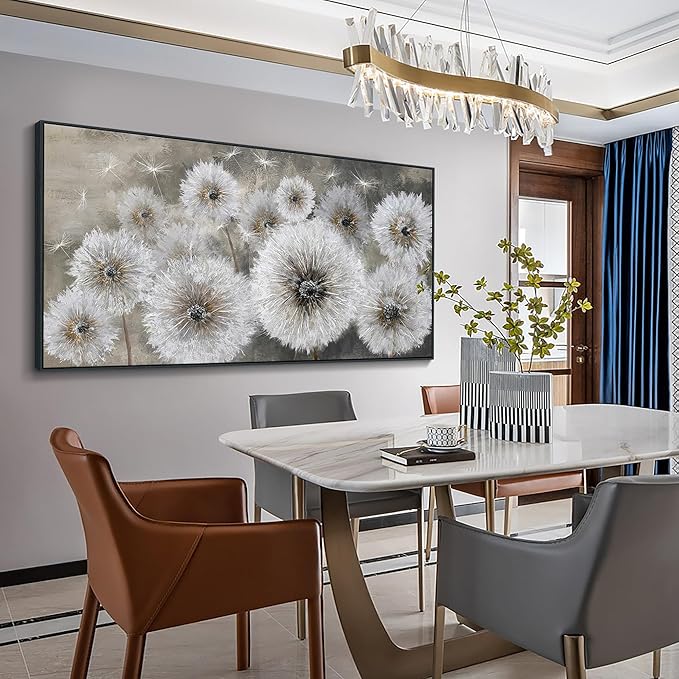 Pogusmavi Dandelion Wall Art Farmhouse Wall Art for Living Room Pictures for Bedroom Wall Decor Canvas Paintings Framed Wall Art for Bedroom Office Artwork Wall Decor Textured Art 30×60IN