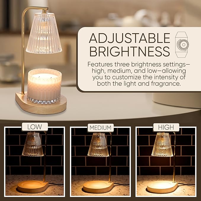 Sheffield Home Glass Candle Warmer Lamp – Elegant Candle Warmer for Long-Lasting Fragrance, Sleek Design, 13x7, Gold Ribbed Glass