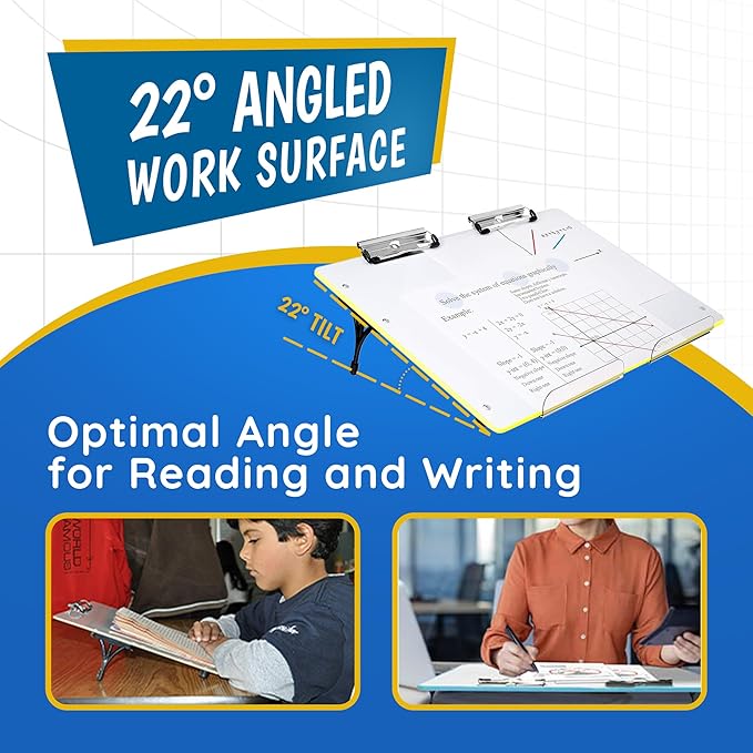 Slant Board for Writing - Adjustable Magnetic Whiteboard & 22° Angle Ergonomic Desk for Reading, Writing, & Drawing for Students, Teachers – Ideal for Posture, Study & Orientation – Yellow