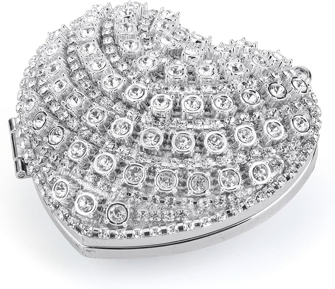 Ayliss Jewelry Trinket Box Heart Shaped Rhinestones Love Jewelry Gift Box Storage Organizer Ring/Earrings/Necklace Women Evening Clutch Rhinestone Purses (Silver)