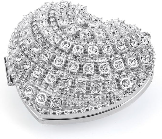 Ayliss Jewelry Trinket Box Heart Shaped Rhinestones Love Jewelry Gift Box Storage Organizer Ring/Earrings/Necklace Women Evening Clutch Rhinestone Purses (Silver)