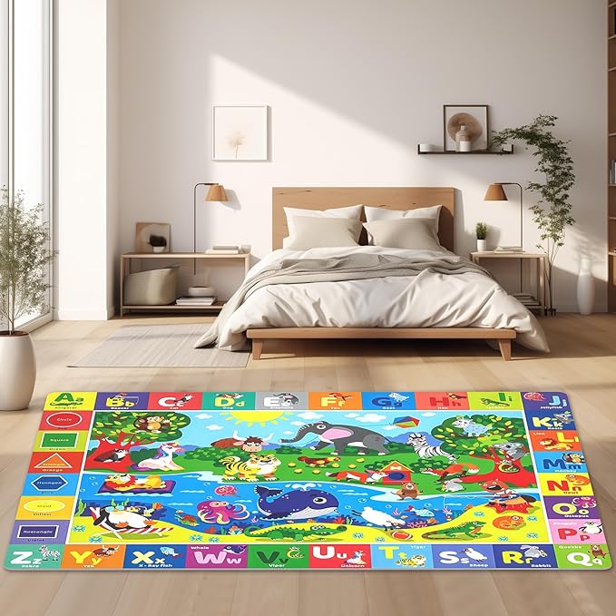 Baby Play Mat for Floor, Non-Slip Playmat for Toddlers & Infants, Extra Thick Large Padded Educational ABC Kids Rug for Crawling & Playing Super Soft Plush Surface to Keep Safe (40"x60")