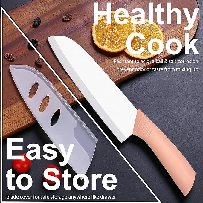 Ceramic Knife - 7 inch Chef's Santoku Knife - Sharp Ceramic Kitchen Knife with Sheath Cover