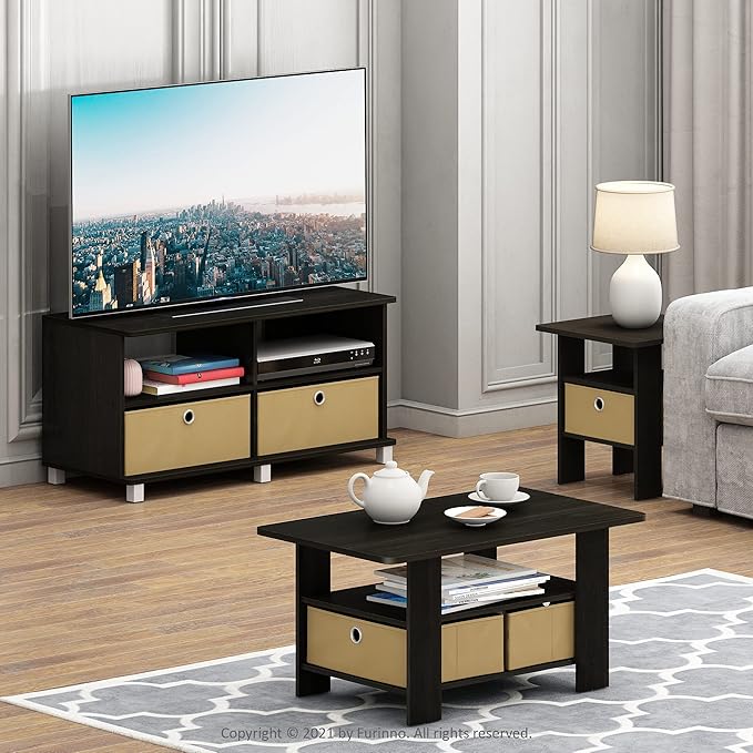 Furinno Andrey Coffee Table with Bin Drawer, Dark Espresso/Brown