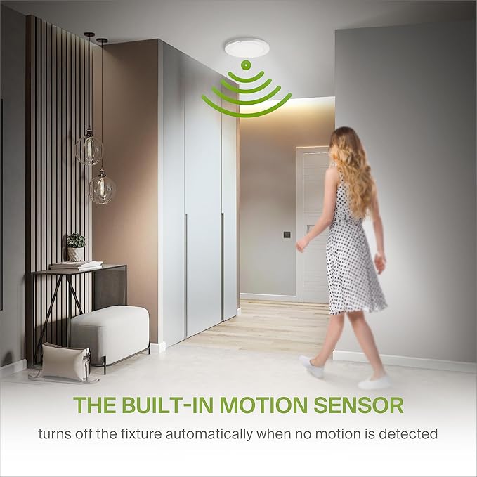 ASD LED 9" Round Flush Mount Ceiling Light Fixture, Low Profile Surface Lighting | 5CCT, Motion Sensored, Ultra-Thin, ETL Listed | 15W 1300LM 2700-6000K 120V | Kitchen, Bedroom, Hallway Lamp | White