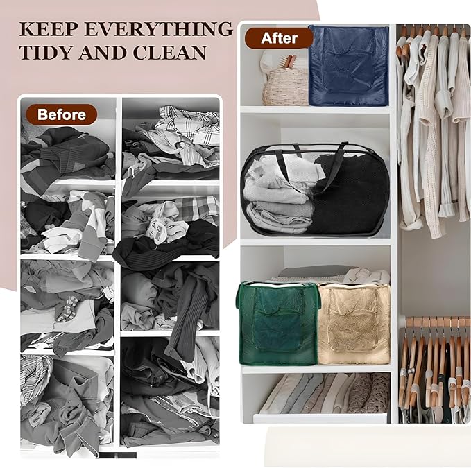 4 Pack Closet Storage Bins, Storage Containers for Closets, Fabric Closet Bins for StorageDecorative ,Collapsible Baskets for Organizing Clothes Toy Nursery (Black)