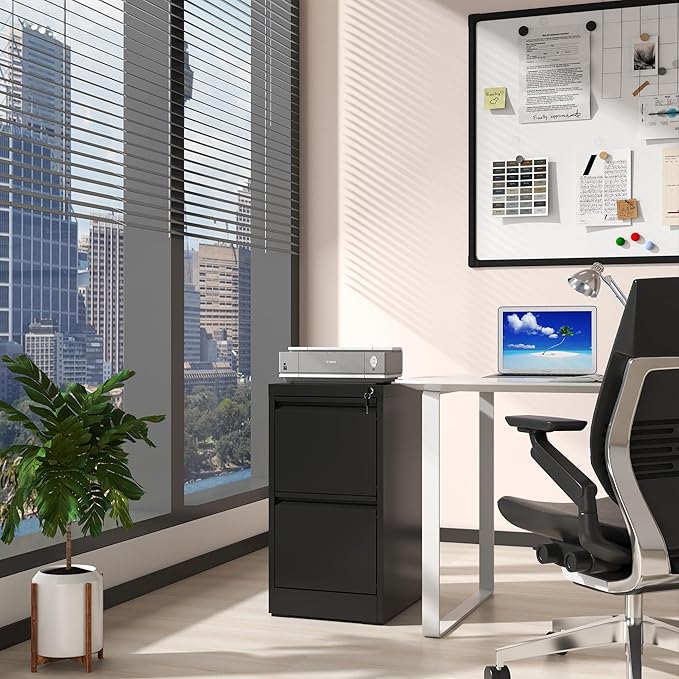 AQY 2 Drawer File Cabinet with Lock, Metal Filing Cabinets for Home Office, 18" Deep Heavy Duty Vertical Storage Cabinet for Hanging A4/Letter/Legal Size Files, Assembly Require