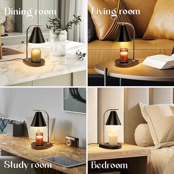 Candle Warmer Lamp with Timer, Dimmable Candle Lamp for Small and Large Jar Candles, Modern Candle Warmer Lamp with 2 Bulbs(Black Gold)