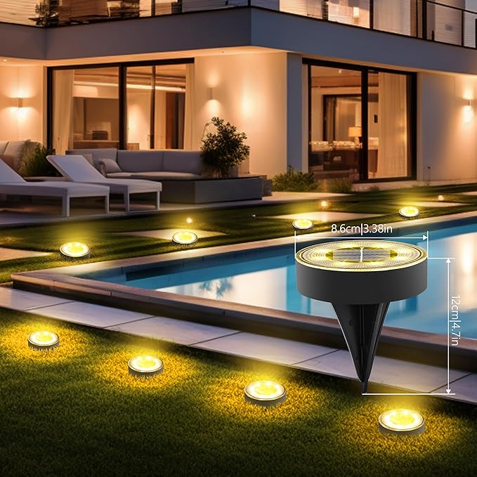 Joomer Solar Ground Lights, 4 Pack 8 LED Solar Lights Outdoor Waterproof IP68 Disc Light Landscape Lighting Garden Light for Patio Pathway Lawn Yard Driveway Walkway(Warm White)