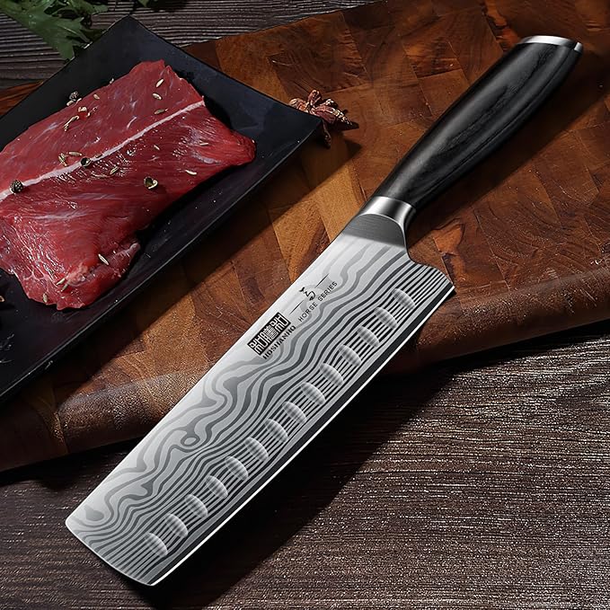 7 Inch Nakiri Knife, Japanese High Carbon Powder Steel Vegetable Cleaver Knife for Chopping, Razor Sharp Multipurpose Asian Chef Knife with Ergonomic Handle