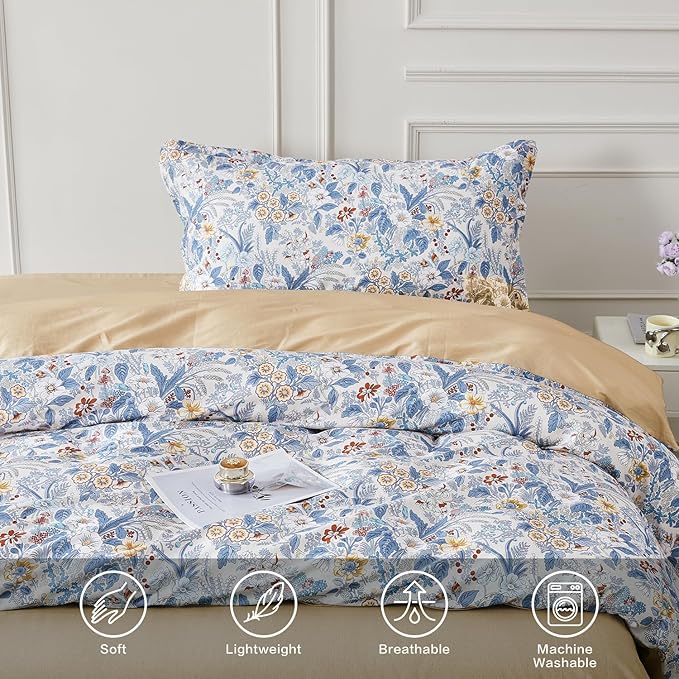 SAPHREAS Twin Boho Duvet Cover Green Paisley Bedding Set with 8 Corner Ties and 1 Pillow Sham 100% Cotton Reversible Duvet Cover Set with Zipper Closure