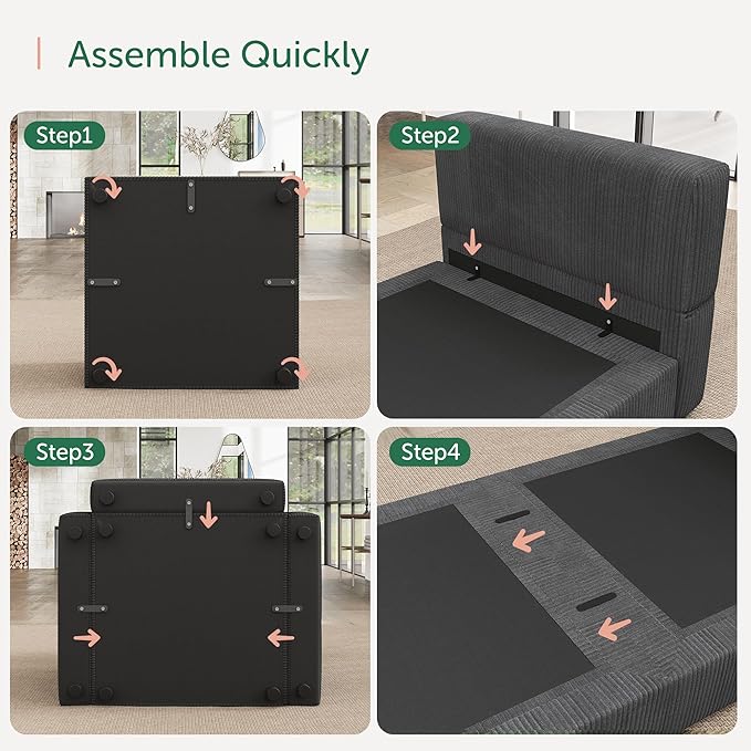 HONBAY Modular Sectional Sofa with Storage Corduroy U Shaped Sofa Modular Sectional Couches for Living Room,Dark Grey