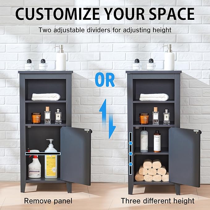 35.4" Tall Bathroom Floor Cabinet, 15.7" Wide Farmhouse Small Storage Cabinet with Door, Corner Floor Cabinet with Shelves, Organizer for Living Room, Kitchen, Black