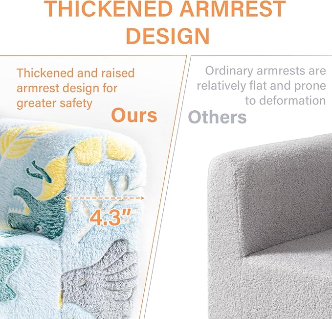 Tiita Kids Couch Plush Toddler Chair, Cloud-Like Glow in The Dark Kids Sofa Toddler Reading Chair with Washable Cover Carrying Handle, Convertible Children Sofa Chair for Girls and Boys