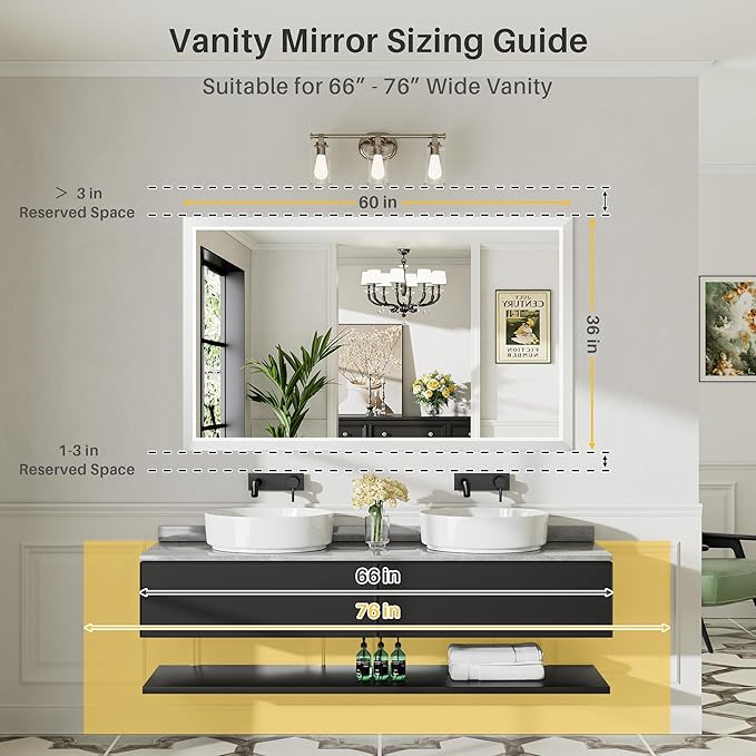 60x36 Inch White Bathroom Mirror for Wall, Thick Metal Framed Rectangle Mirrors for Over Sink, Bedroom, Living Room, Entryway, Anti-Rust, HD Tempered Glass