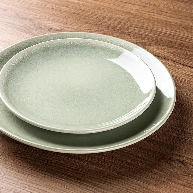 AmorArc Ceramic Dinnerware Sets for 8, 24 Pieces Handpainted Plates and Bowls Set, Scratch Resistant Stoneware Dishes Set, Dishwasher & Microwave Safe, Olive Green