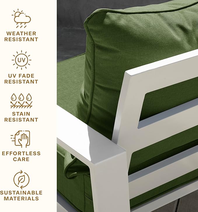 Honeycomb Outdoor Deep Seat, 24 x 23, Textured Solid Artichoke Green Chair Cushion for Patio Furniture