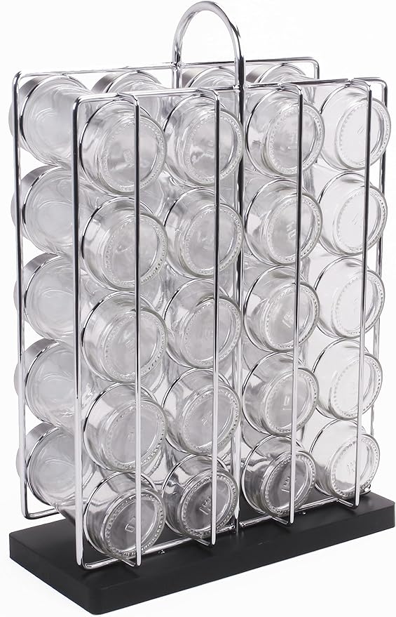 Orii 20 Jar Chrome Wire Spice Rack with Bamboo Base | Includes SS Funnel | 160 Preprinted + 20 Blank Spice Labels Included | Compact and Minimalistic Kitchen Pantry Spice Organizer Rack