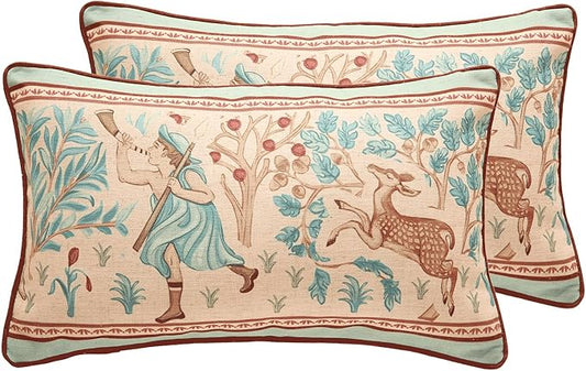 patdrea Designer Pack of 2 Rectangle Throw Pillow Covers,Farmhouse Vintage Linen with Beige Ancient Idyll Pattern,Decorative Lumbar Pillowcases Cushion for Bed Living Room Outdoor Car,12"x20"