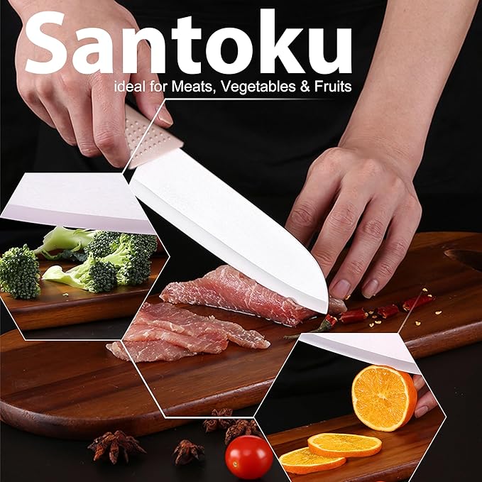 Ceramic Knife - 7 inch Chef's Santoku Knife - Sharp Ceramic Kitchen Knife with Sheath Cover