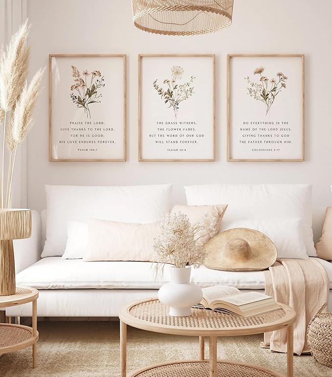 Wildflower Bible Floral Canvas Wall Art Christian Verses Floral Paintings Pictures Wall Decor Botanical Scripture Room Posters Prints for Bedroom Living Room Office Christian Scene Home Decorate